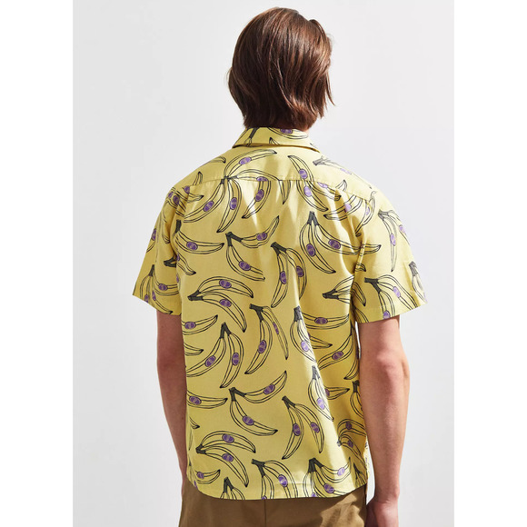 UO Banana Short Sleeve Button-Down Shirt Men's L - Picture 2 of 5